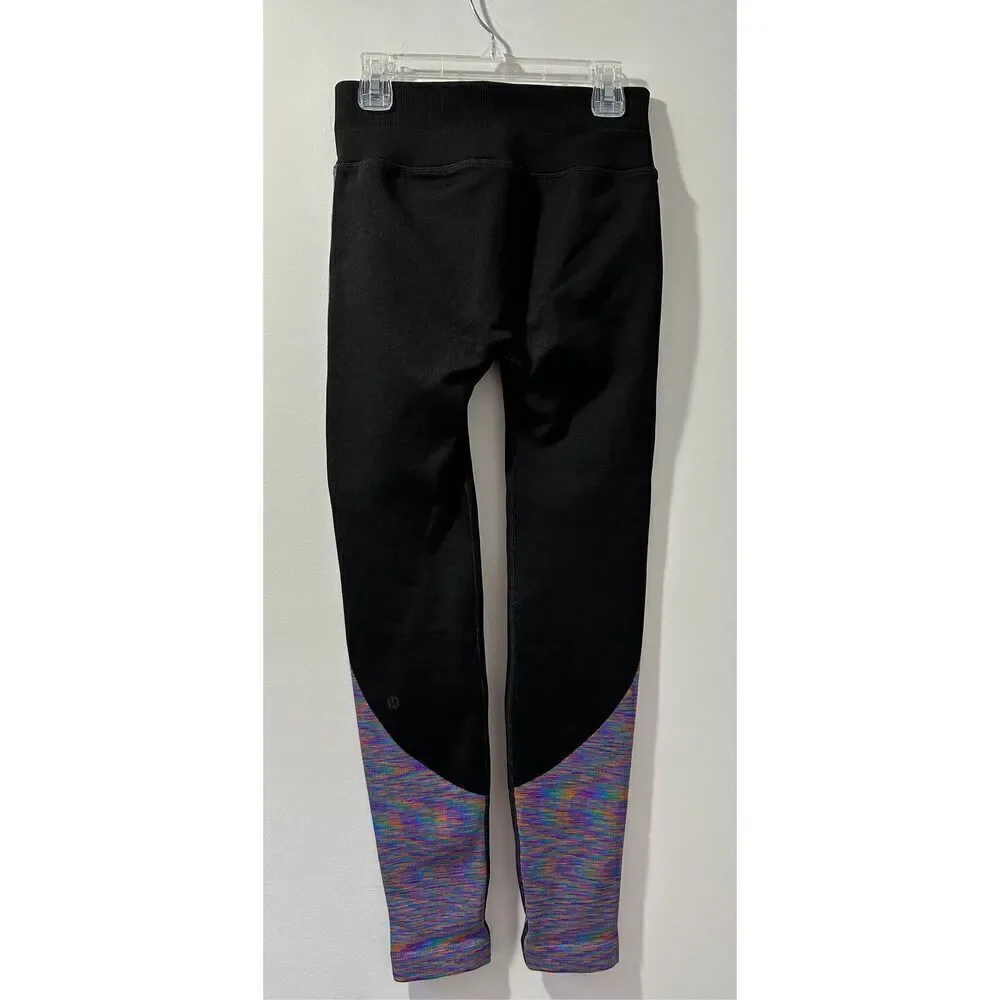 Lululemon women’s black leggings multicolor striping legs size 6/28. #16-1597